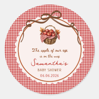 Appel Van Ons Oog Herfst Baby Shower rood geruit Ronde Sticker