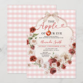 Appel van onze Eye Baby shower Bow Pink Gingham Kaart (Voorkant / Achterkant)