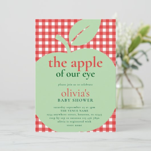 Appel van onze Eye Green Red Baby shower Kaart (Staand voorkant)