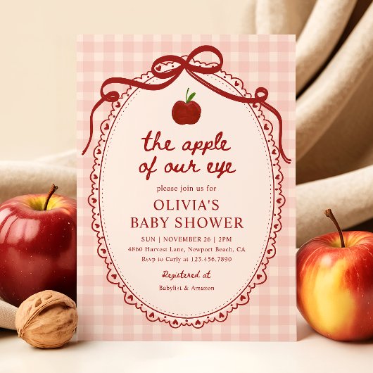 Appel van onze Eye Red Gingham Herfst Baby shower Kaart