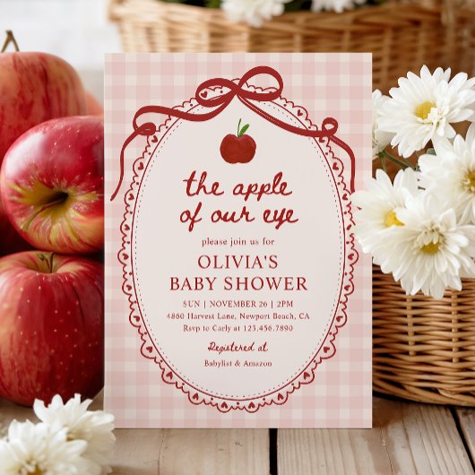 Appel van onze Eye Red Gingham Herfst Baby shower Kaart