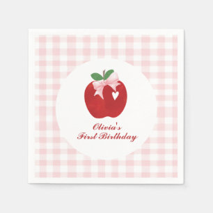 Appel van onze ogen eerste verjaardag roze strik servet