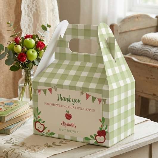 Appel van onze oog baby shower aangepaste Gingham Bedankdoosjes