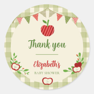 Appel van onze oog baby shower dank je gingham  ronde sticker
