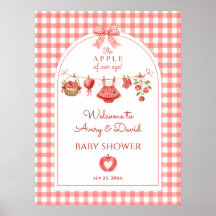Appel van onze oog baby shower rode gingham