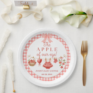 Appel van onze oog baby shower rood geruit papieren bordje