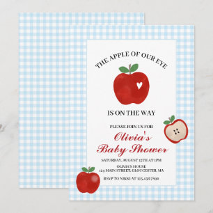 Appel van onze oog blauwe gingham Baby Shower Kaart