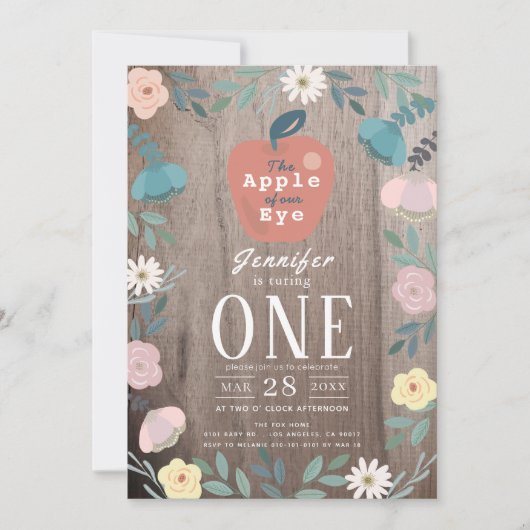 Appel van onze Oog Bloemen Hout Meisje 1e Verjaard Kaart (Voorkant)