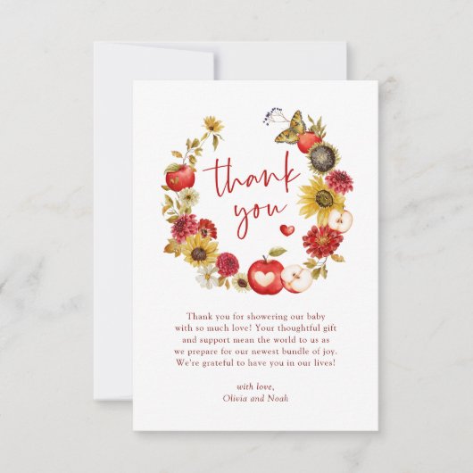 Appel van Onze Oog Bloemen Krans Herfst Baby showe Bedankkaart (Voorkant)