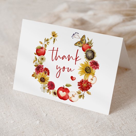 Appel van Onze Oog Bloemen Krans Herfst Baby showe Bedankkaart