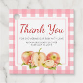Appel van onze oog Gingham Baby Shower Bedankjes Labels (Voorkant)