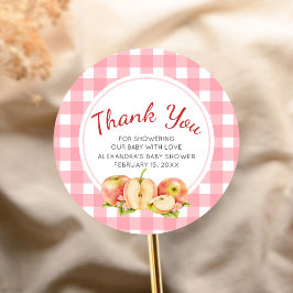 Appel van onze oog Gingham Baby Shower Ronde Sticker