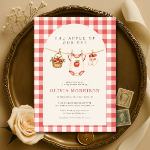 Appel van Onze Oog Klerenlijn Gingham Babyfeestje Kaart