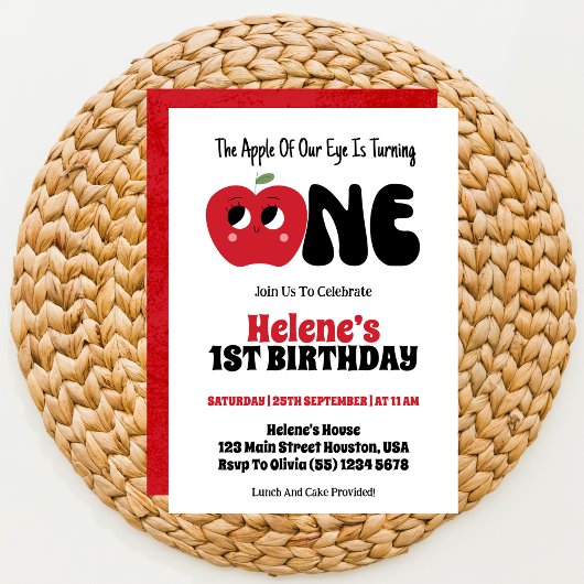 Appel van onze oog meisje 1e verjaardag partij kaart