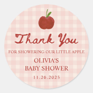 Appel van onze oog Rode Gingham Baby Shower Favor Ronde Sticker