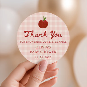 Appel van onze oog Rode Gingham Baby Shower Favor Ronde Sticker