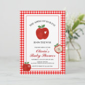 Appel van onze oog rode gingham Baby Shower Kaart (Staand voorkant)