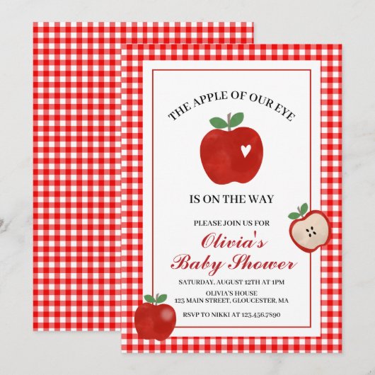 Appel van onze oog rode gingham Baby Shower Kaart (Voorkant / Achterkant)