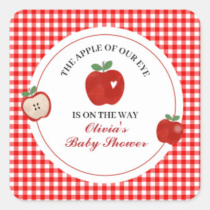 Appel van onze oog rode gingham Baby Shower Vierkante Sticker