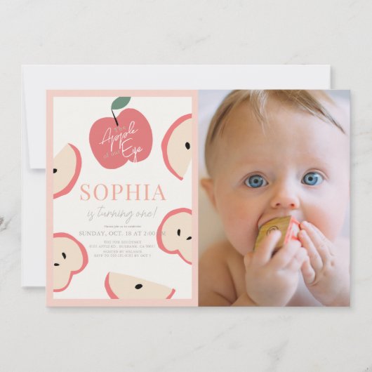 Appel van onze Oog Roze Meisje 1e Verjaardag Foto Kaart (Voorkant)