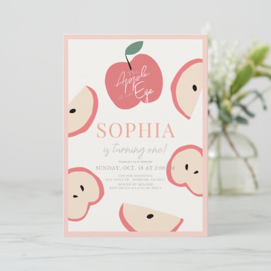 Appel van onze Oog Roze Meisje 1e Verjaardag Kaart (Staand voorkant)