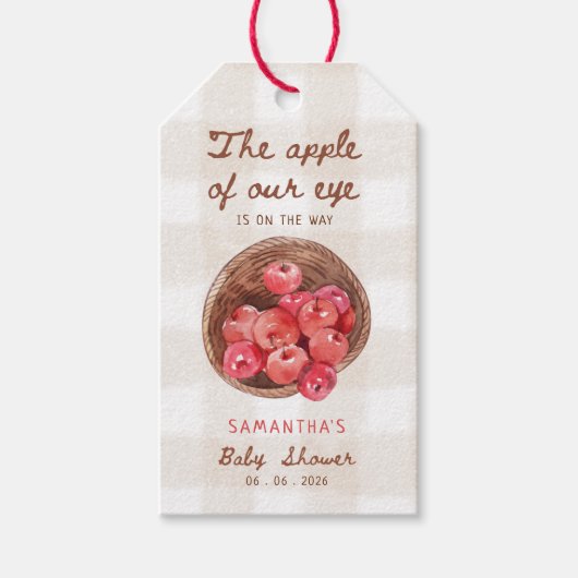 appel van onze oogappelmand baby shower cadeaulabel (Voorkant)