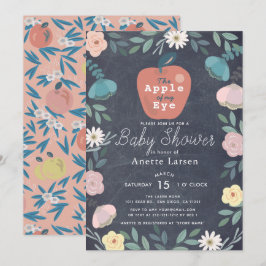 Appel Zwart Krijtbord Bloemenroze Baby shower Kaart