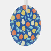 Appelbladeren, blauwe achtergrond, naadloos patroo glas ornament (Voorkant Rechts)