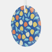 Appelbladeren, blauwe achtergrond, naadloos patroo glas ornament (Voorkant links)