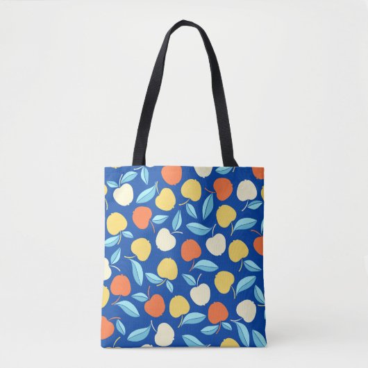 Appelbladeren, blauwe achtergrond, naadloos patroo tote bag (Voorkant)