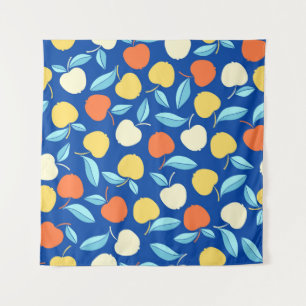 Appelbladeren, blauwe achtergrond, naadloos patroo wandkleed