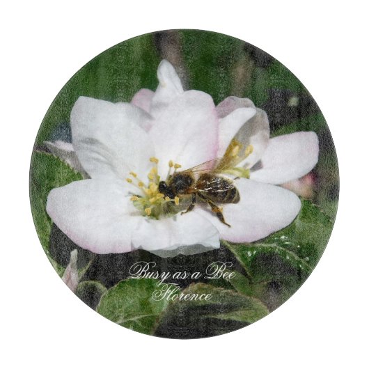 Appelbloesem & Bij Macro Foto | Snijplank (Voorkant)
