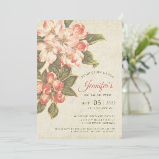  appelbloesem bruids doucheuitnodiging save the date (Staand voorkant)