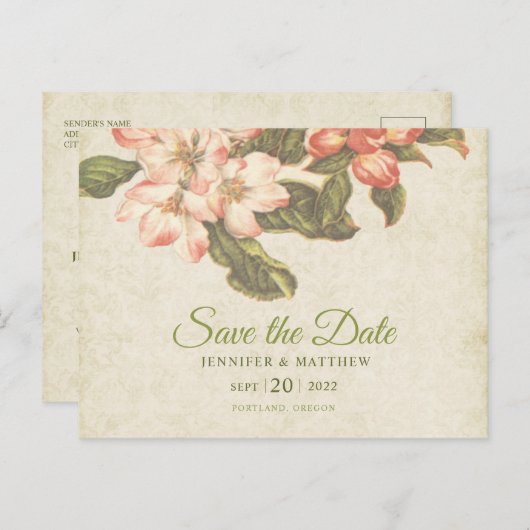  appelbloesem bruiloft | De datum opslaan Briefkaart (Voorkant / Achterkant)