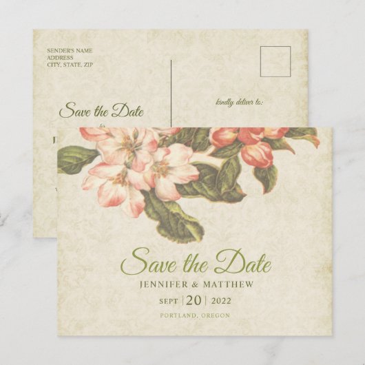  appelbloesem bruiloft | De datum opslaan Briefkaart (Voorkant / Achterkant)