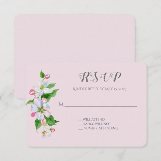 appelbloesem bruiloft RSVP op roze Informatiekaartje (Voorkant / Achterkant)