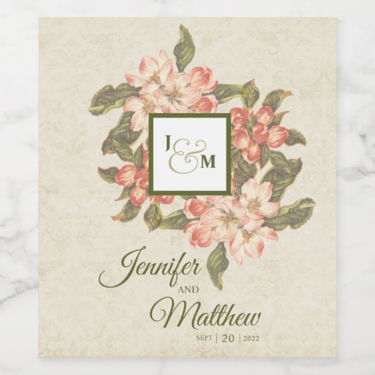  appelbloesem bruiloft wijn etiket (Enkel label)