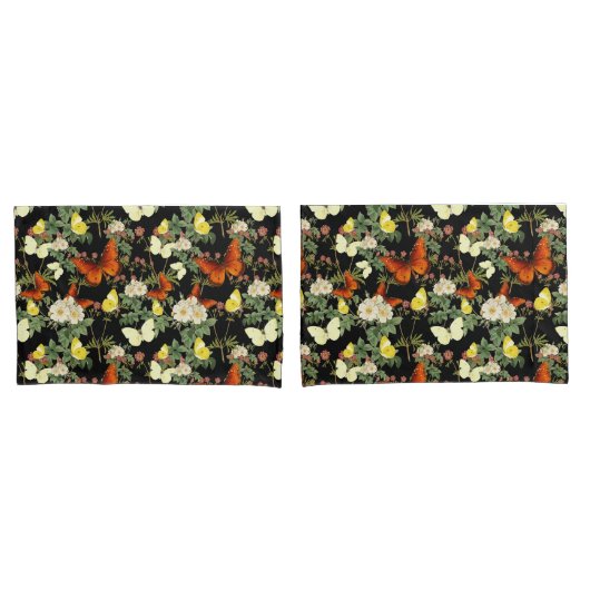 Appelbloesem en vlinders zwarte achtergrond kussensloop (Voorkant-Set)