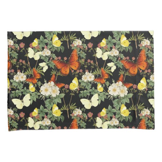 Appelbloesem en vlinders zwarte achtergrond kussensloop (Voorkant-Rechts)