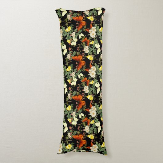 Appelbloesem en vlinders zwarte achtergrond lichaamskussen (Voorkant Verticaal)