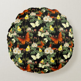 Appelbloesem en vlinders zwarte achtergrond rond kussen