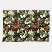 Appelbloesem en vlinders zwarte achtergrond theedoek (Horizontaal)