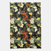 Appelbloesem en vlinders zwarte achtergrond theedoek (Verticaal)