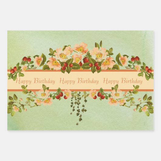 Appelbloesems en rozenbottels, gemengd inpakpapier vel (Voorkant 2)