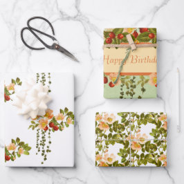 Appelbloesems en rozenbottels gemengd inpakpapier vel