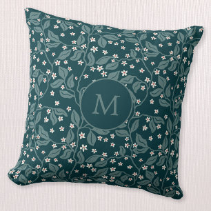 Appelbloesemtakken Botanisch Groen Monogram Kussen