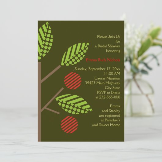 Appelboom vallen bruiloft bruids douche uitnodigin kaart (Staand voorkant)