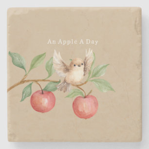 Appelboom Vogel op Tak Stenen Onderzetter
