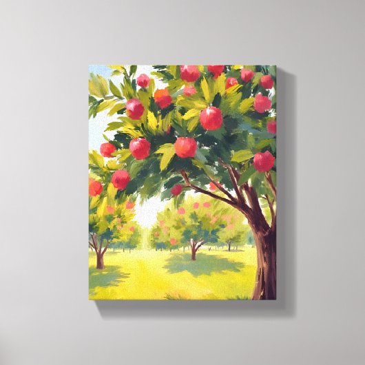 Appelboomgaard Herfst Waterverf Canvas Afdruk (Voorkant)