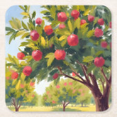 Appelboomgaard Herfst Waterverf Kartonnen Onderzetters (Voorkant)